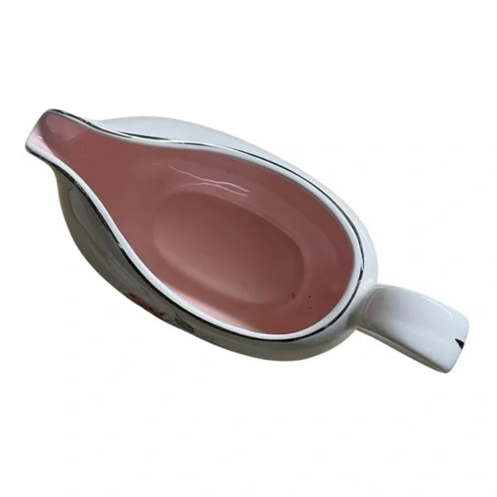 Vtg 50’s Taylor Smith & Taylor “Pink Rose” on White gravy boat ceramic - Picture 4 of 13
